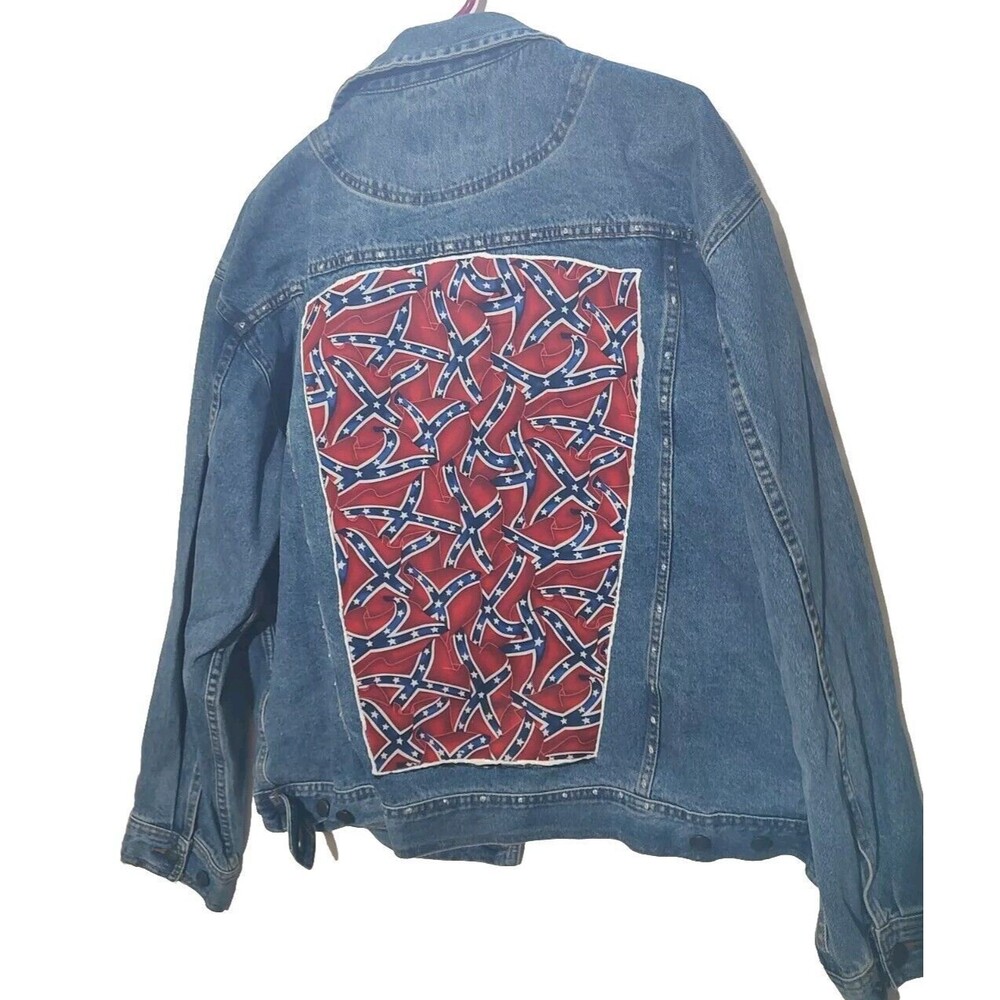 Denim Gear Jacket Blue Jean Men Trucker Button XLarge Flag Patch Vintage 1990s